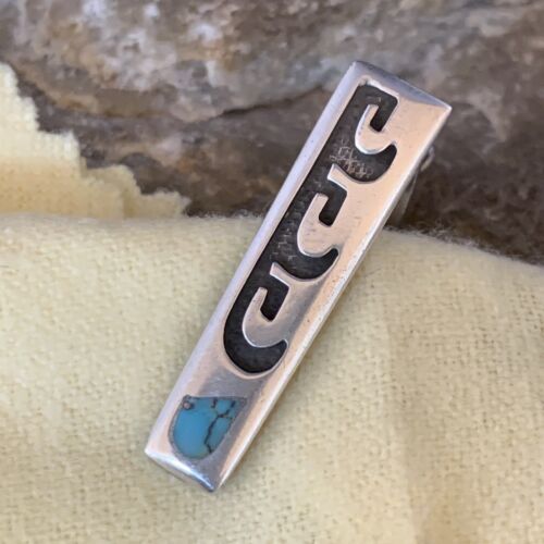 Native American Hopi Tie Pin | Inlay Blue Turquoise | Old Pawn Sterling Silver | 13724