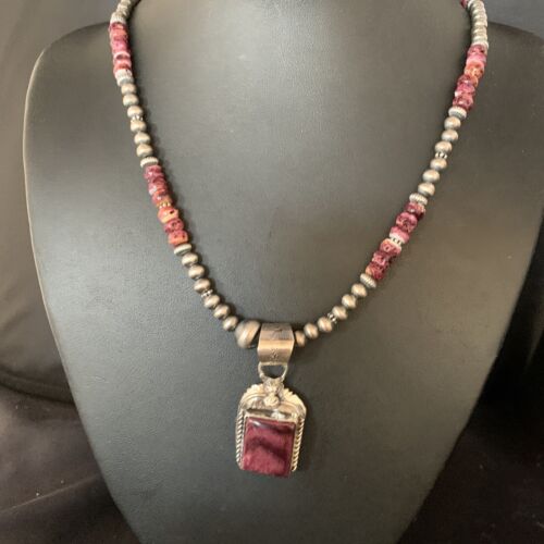 Navajo Purple Spiny Oyster Pendant | Sterling Silver | 20" Necklace | Authentic Native American Handmade | 13655