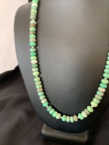 Navajo Green Faceted Turquoise Necklace | Sterling Silver | 22" | Authentic Native American Handmade | 11707