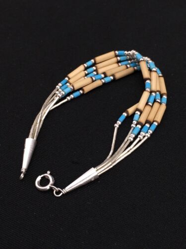 Multi-Color Turquoise Shell Liquid Heishi Bracelet | Sterling Silver | 7" | Authentic Native American Handmade | 13594