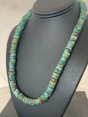 Navajo Turquoise Heishi Bead Necklace | 12mm | 20" | Sterling Silver | Authentic Native American Handmade | 00384