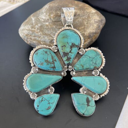 Navajo Blue Turquoise Naja Pendant Necklace | Authentic Native American Sterling Silver | 11356