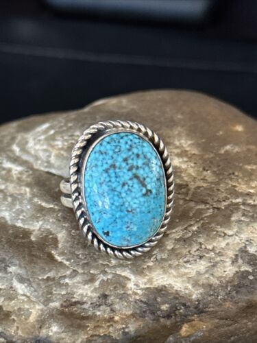 Navajo Blue Spiderweb Turquoise Ring | Sterling Silver | Sz 8 | Authentic Native American Handmade | 14697
