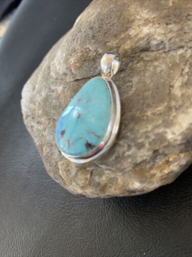 Navajo Blue Bisbee Turquoise Pendant | Sterling Silver | 1.5" | Authentic Native American Handmade | 1619