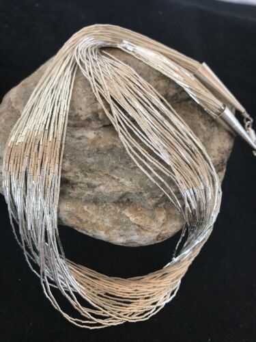 Sterling Silver Liquid Tube Beads Heishi Necklace | Navajo 17" | 30 Strands