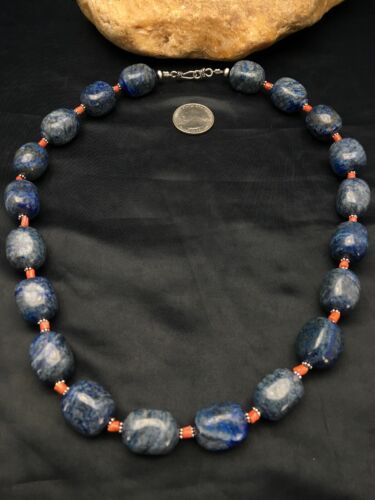 Southwestern Denim Chunky Lapis Coral Necklace | Sterling Silver | 21" | 2817