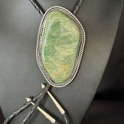 Men's Green Royston Turquoise Bolo Tie | 4" | Sterling Silver | Navajo | Authentic Native American Handmade | 14521