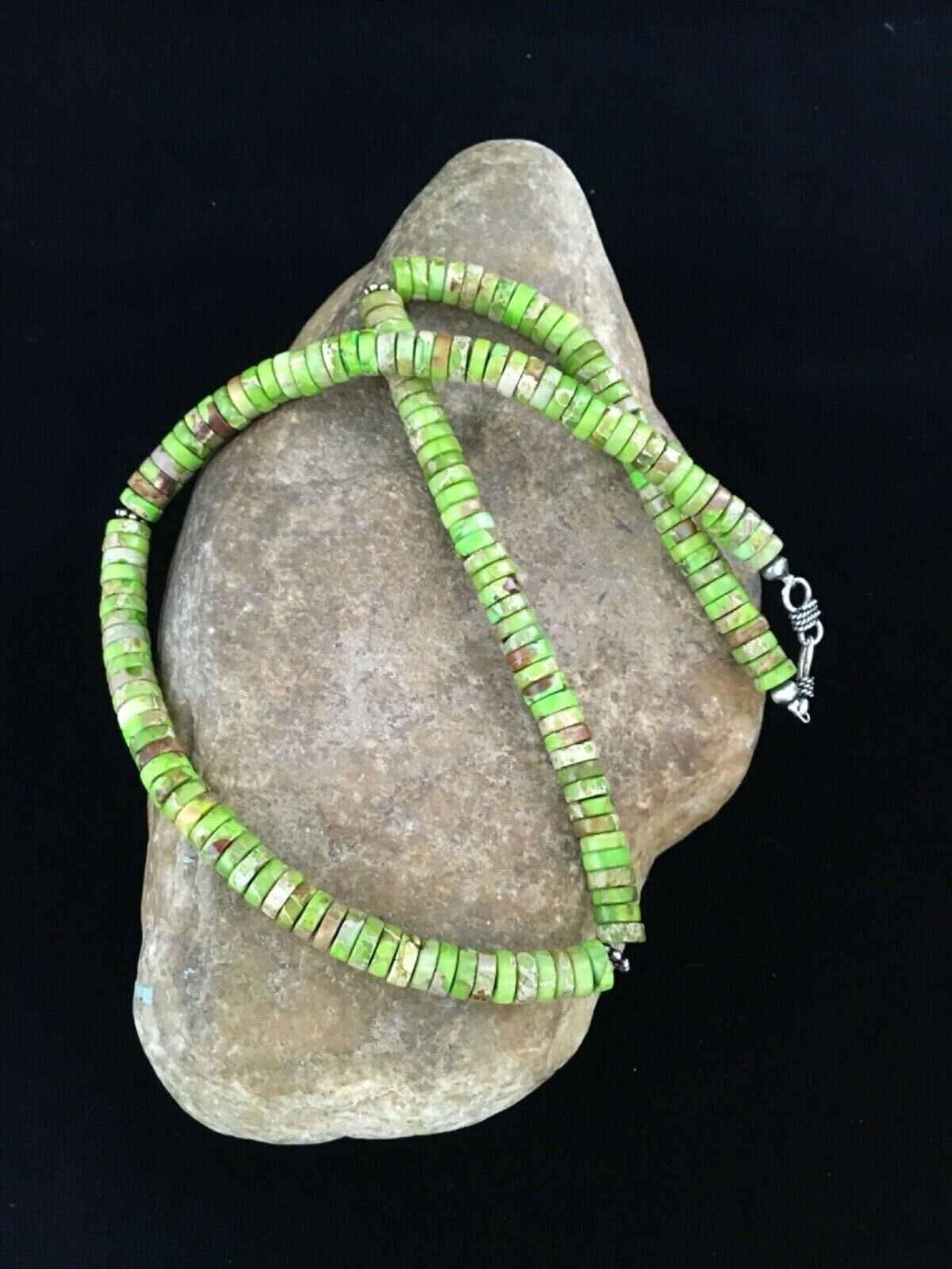 Navajo Green Gaspeite Heishi Necklace | Sterling Silver | 20" | Authentic Native American Handmade | 1734