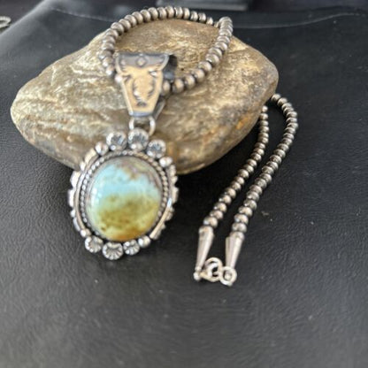 Navajo Blue Golden Hills Pendant Necklace | Sterling Silver | Authentic Native American Handmade | 14350