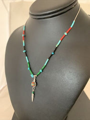 Girls Multi-Color Liquid Silver Heishi Pendant | Inlay | Sterling Silver Leaf Inlay | 02047
