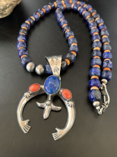 Navajo Blue Lapis Spiny Oyster Naja Pendant | Sterling Silver | Authentic Native American Handmade | 11494