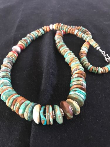 Navajo Green Turquoise & Spiny Oyster Pendant Necklace | Sterling Silver | 24" | Authentic Native American Jewelry | 24" | 01851