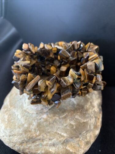 Native American Multi-Stone Bracelet | Tiger's Eye & Coffee Bead | Stretchable | Handmade | 1409