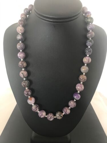 Native American Charoite Bead Necklace | Navajo Pearls | Sterling Silver | 19" | 8448