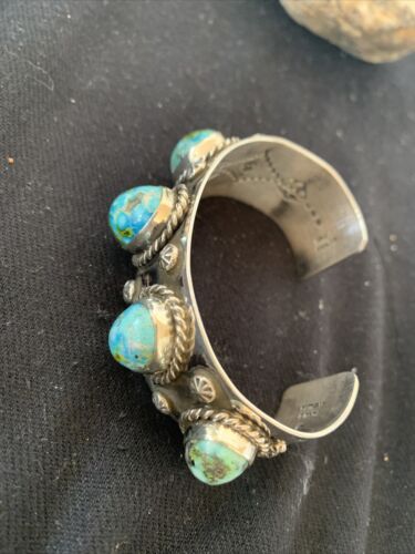 Navajo Green Sonoran Gold Turquoise Cuff Bracelet | Sterling Silver | 5 Stone | Authentic Native American Handmade | 864