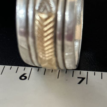 Men's Navajo Handmade Stamped Cuff Bracelet | Sterling Silver & 12K Gold | Authentic Native American | 14593