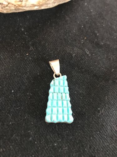 Navajo Blue Turquoise Corn Inlay Pendant | Sterling Silver | Authentic Native American Handmade | 13315