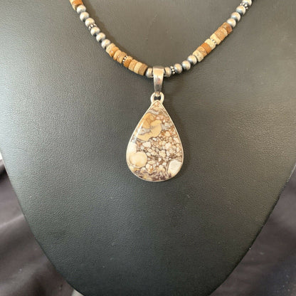 Men's Navajo Wild Horse Jasper Pendant Necklace | Sterling Silver | Authentic Native American Handmade | 10334