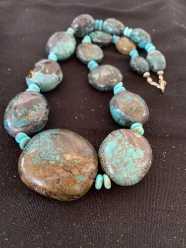 Navajo Graduated Sterling Silver Natural Blue Nugget Turquoise Necklace | Authentic Native American | 20" | 00626