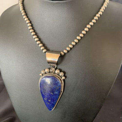 Native American Navajo Blue Lapis Pendant Necklace | Sterling Silver | Authentic Handmade | 11674