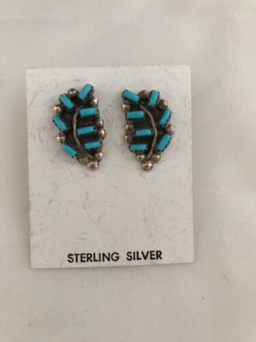 Rare Zuni Needle Point Turquoise Earrings | Sterling Silver | Authentic Native American Handmade | 1607