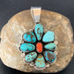 Navajo Cluster Coral Spiderweb Turquoise Pendant | Sterling Silver | Authentic Native American Handmade | 2228