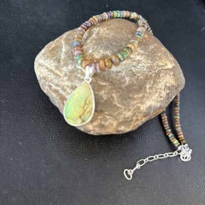 Southwestern Women's Green Opal Pendant Necklace | Sterling Silver | 17" | 14422