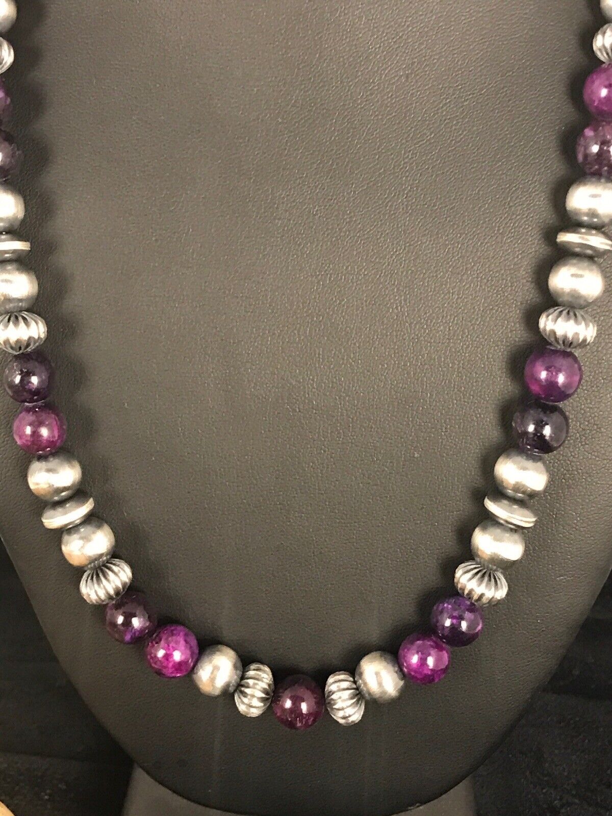 Navajo Men's Purple Sugilite Necklace | Sterling Silver | 22" | Authentic Native American Handmade | 8532