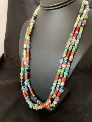 Native American Santo Domingo Pearl Mixed Bead Necklace | 3-Strand | 24" | 11989