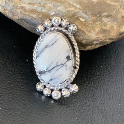 Navajo White Buffalo Turquoise Ring | Sterling Silver | Sz 8 | Authentic Native American Handmade | 13346