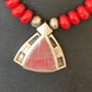 Navajo Pearls Necklace Pendant | Sterling Silver Onyx & Coral Inlay | Authentic Native American Handmade | 1930