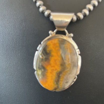 Navajo Pearls Sterling Silver Bumblebee Jasper Necklace Pendant | 18" | Handmade Southwestern Jewelry | 10550