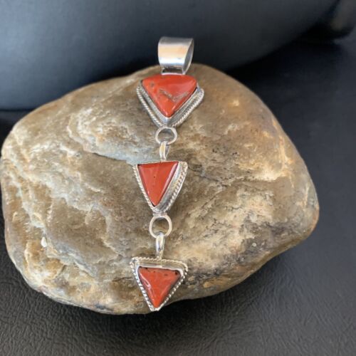 Navajo Red Coral Multi-Stone Necklace Pendant | Authentic Native American Sterling Silver | Multi-Stone | 13240