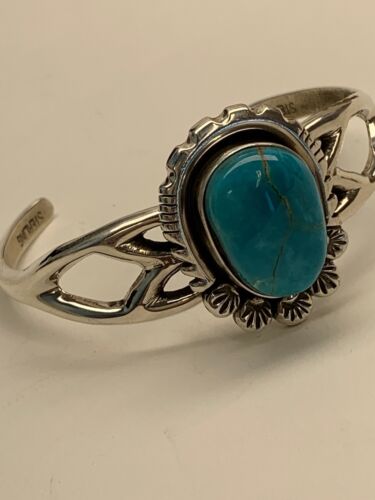Southwestern Navajo Turquoise Cuff Bracelet | Sterling Silver | Authentic Native American Handmade | 4756 - Masha USA