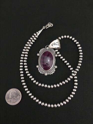 Navajo Pearls Purple Spiny Oyster Pendant Necklace | Sterling Silver | Authentic Native American Handmade | 4897