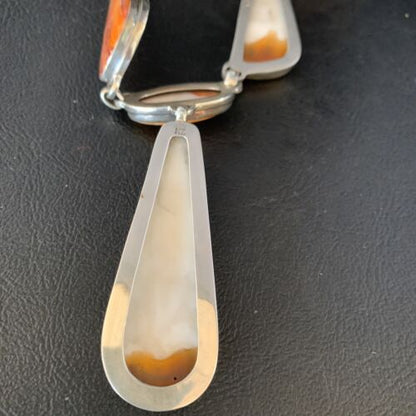 Navajo Lariat Necklace with Orange Spiny Oyster Pendant | Sterling Silver | 20" | Authentic Native American Jewelry | 13883