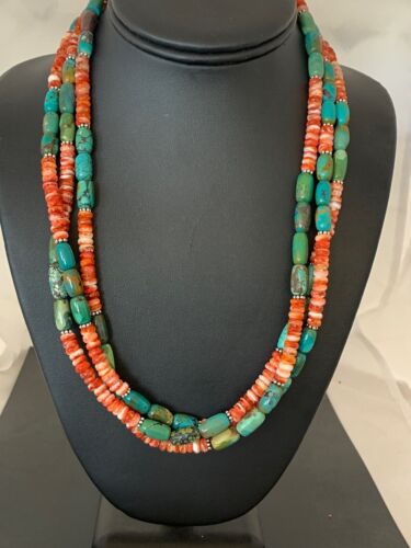 Navajo Green Turquoise Spiny Necklace Set | Sterling Silver | Authentic Native American Handmade | 2979