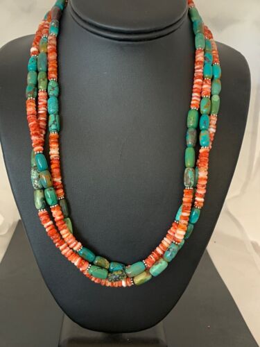 Navajo Green Turquoise Spiny Necklace Set | Sterling Silver | Authentic Native American Handmade | 2979 - Masha USA