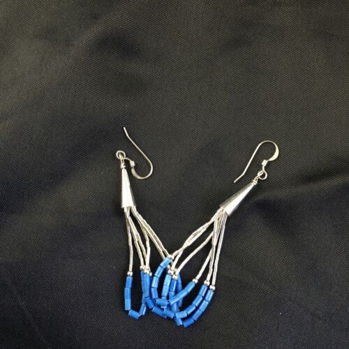 Liquid Sterling Silver Heishi Dangle Earrings | Blue Denim Lapis | 2" | 2005