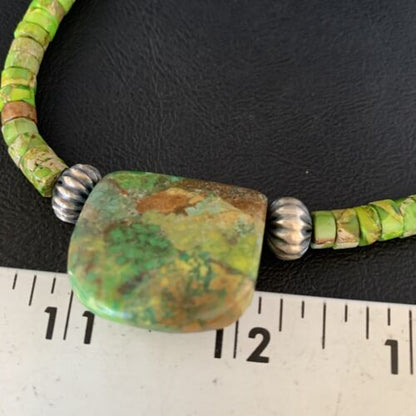 Navajo Green Gaspeite Turquoise Pendant | Sterling Silver | Authentic Native American Handmade | 13900
