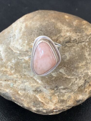 Navajo Old Pawn Pink Rose Quartz Ring | Sterling Silver | Sz 6 | Authentic Native American Handmade | 10834