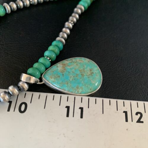 Navajo Pearl Green Royston Turquoise Pendant Necklace | Sterling Silver | 21" | Authentic Native American Handmade | 13911