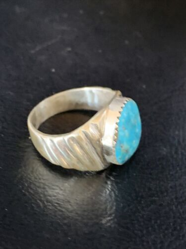Southwestern Navajo Blue Kingman Turquoise Ring | Sterling Silver | Sz 10 | 14153