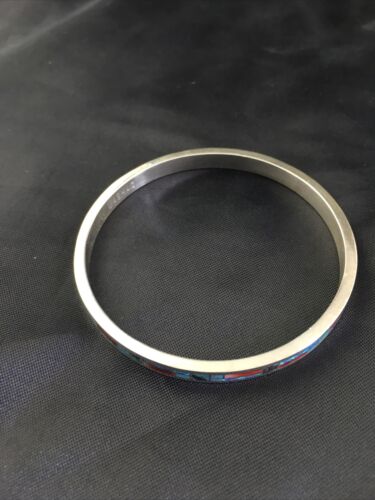 Native American Zuni Opal Spiny Turquoise Inlay Bracelet | Sterling Silver Bangle | 10199
