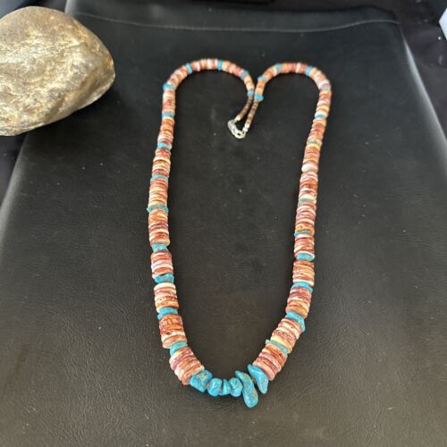 Purple Spiny Oyster Turquoise Necklace | Navajo Sterling Silver | 26" | Authentic Native American Jewelry | 14625 - Masha USA