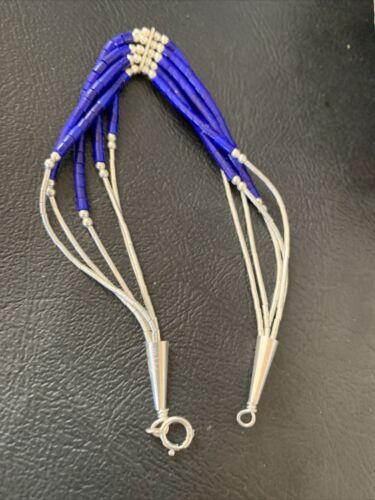 Beauty Stabilized 5-Strand Lapis Heishi Bracelet | Liquid Sterling Silver | 7.5" | 12637
