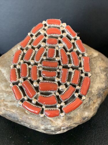 Navajo Red Coral Cluster Ring | Authentic Native American Sterling Silver | Multi-Stone | Sz 7 | 12230