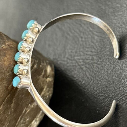 Navajo Blue Kingman Turquoise Cuff Bracelet | Sterling Silver | Authentic Native American Handmade | 14392 - Masha USA