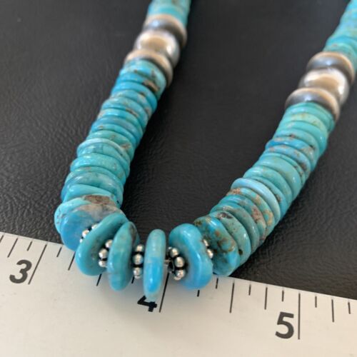 Navajo Sterling Silver Blue Turquoise Graduated Necklace | Authentic Native American | 22" | 13398