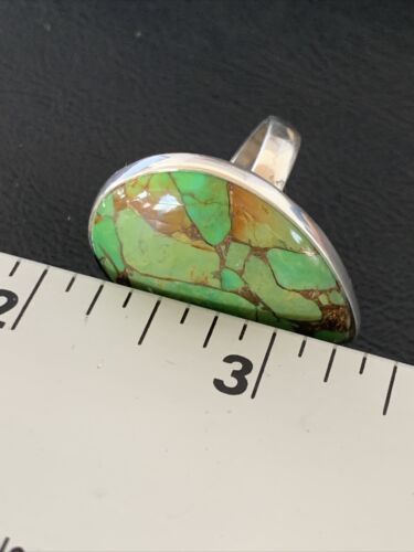 Adjustable Navajo Green Mojave Turquoise Ring | Sterling Silver | Sz 8 | 11787
